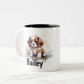 カバリエールキングチャールズスパニエル犬ウォーターカラーマグ ツートーンマグカップ (正面左)