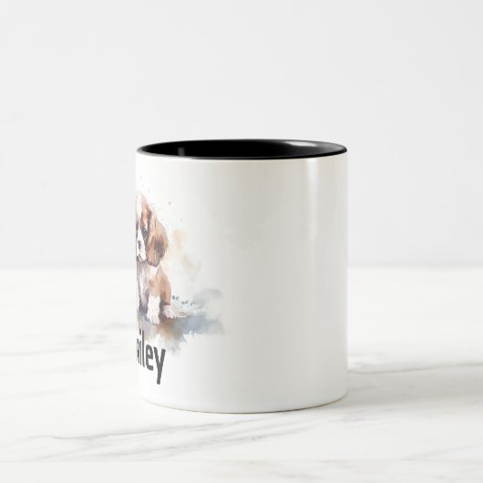 カバリエールキングチャールズスパニエル犬ウォーターカラーマグ ツートーンマグカップ (中央)