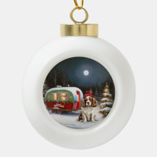 カバリエールキングチャールズスパニエル犬キャラバンクリスマス セラミックボールオーナメント