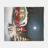 カバリエールキングチャールズスパニエル犬キャラバンクリスマス フリースブランケット (正面(横))