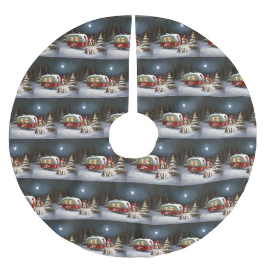 カバリエールキングチャールズスパニエル犬キャラバンクリスマス ブラッシュドポリエステルツリースカート (正面)