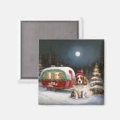 カバリエールキングチャールズスパニエル犬キャラバンクリスマス マグネット (正面/裏面)