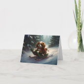 カバリエールキングチャールズスパニエル犬クリスマススススノー カード (正面)