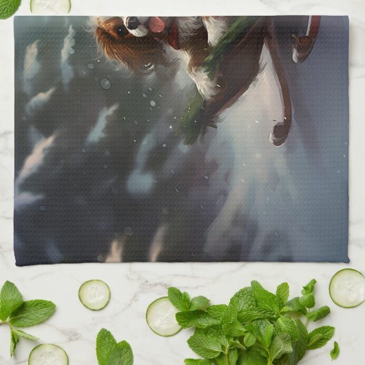 カバリエールキングチャールズスパニエル犬クリスマススススノー キッチンタオル (折り畳み)