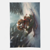 カバリエールキングチャールズスパニエル犬クリスマススススノー キッチンタオル (縦)