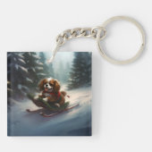 カバリエールキングチャールズスパニエル犬クリスマススススノー キーホルダー (裏面)