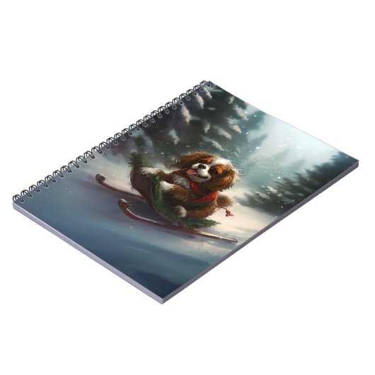 カバリエールキングチャールズスパニエル犬クリスマススススノー ノートブック (左側)