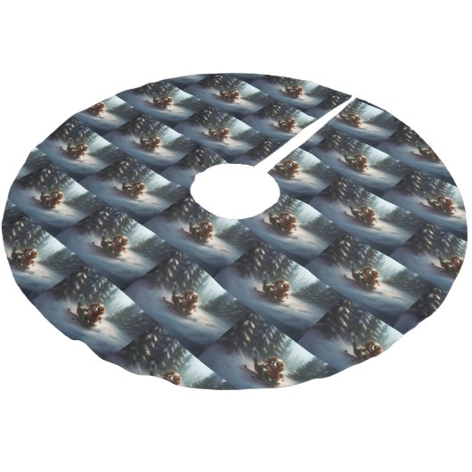 カバリエールキングチャールズスパニエル犬クリスマススススノー ブラッシュドポリエステルツリースカート (アングル)