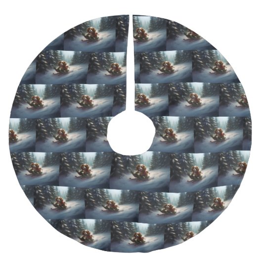 カバリエールキングチャールズスパニエル犬クリスマススススノー ブラッシュドポリエステルツリースカート (正面)