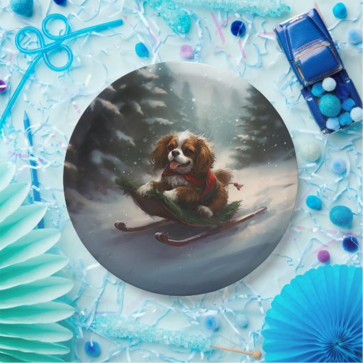 カバリエールキングチャールズスパニエル犬クリスマススススノー ペーパープレート (パーティー)