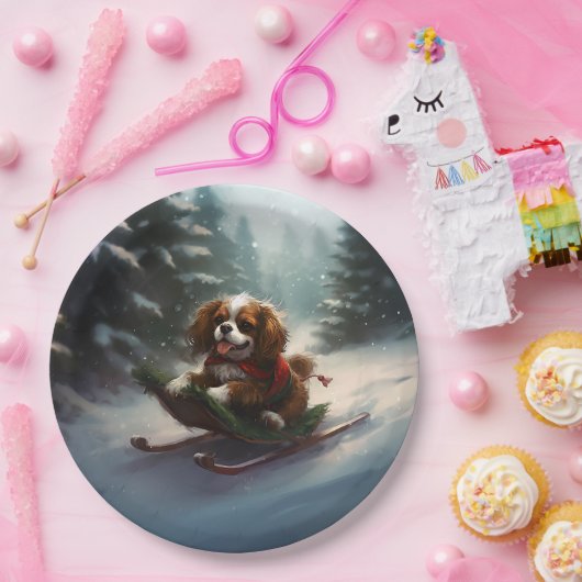 カバリエールキングチャールズスパニエル犬クリスマススススノー ペーパープレート (パーティー)