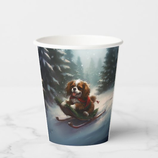 カバリエールキングチャールズスパニエル犬クリスマススススノー 紙コップ (正面)