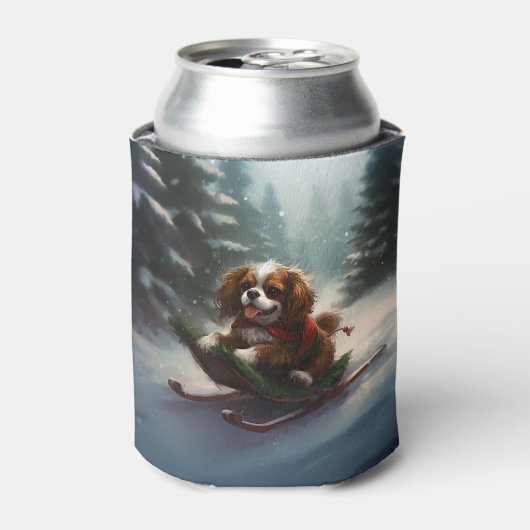 カバリエールキングチャールズスパニエル犬クリスマススススノー 缶クーラー (缶正面)