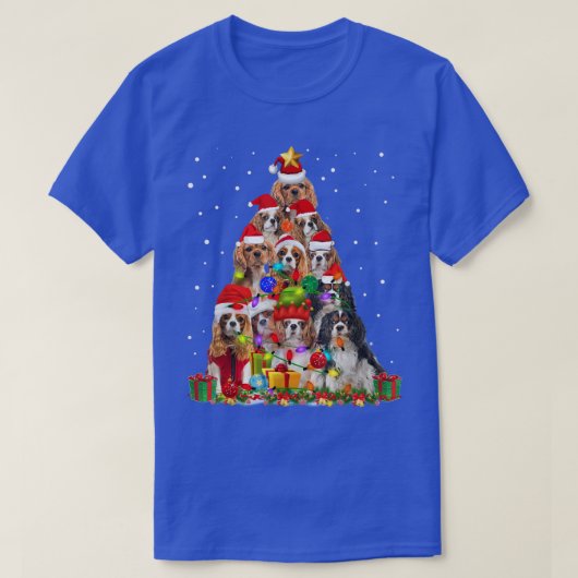 カバリエールキングチャールズスパニエル犬クリスマスツリーマスl tシャツ (デザイン正面)