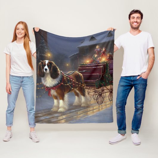 カバリエールキングチャールズスパニエル犬クリスマスフェスティバル フリースブランケット (インサイチュ)