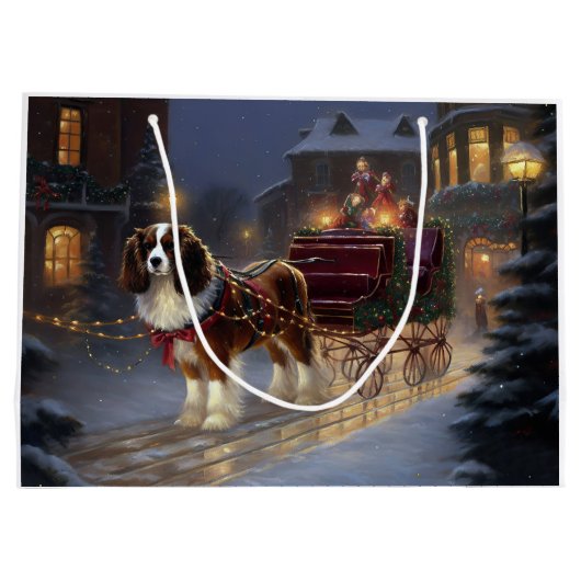 カバリエールキングチャールズスパニエル犬クリスマスフェスティバル ラージペーパーバッグ (裏面)