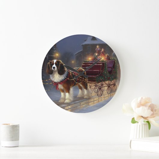 カバリエールキングチャールズスパニエル犬クリスマスフェスティバル ラージ壁時計 (ホーム)
