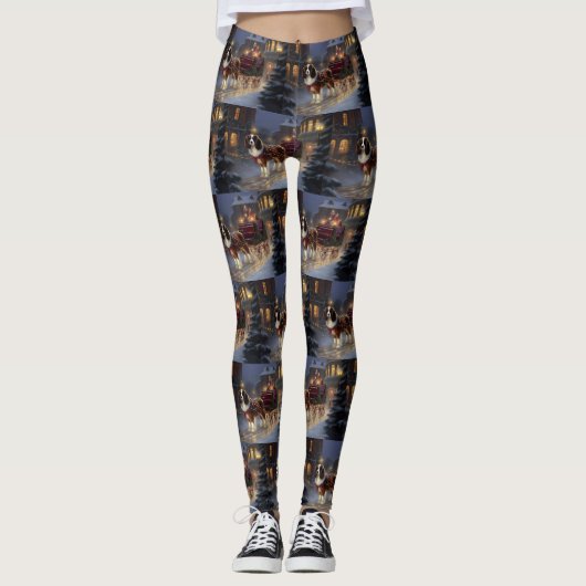 カバリエールキングチャールズスパニエル犬クリスマスフェスティバル レギンス (正面)