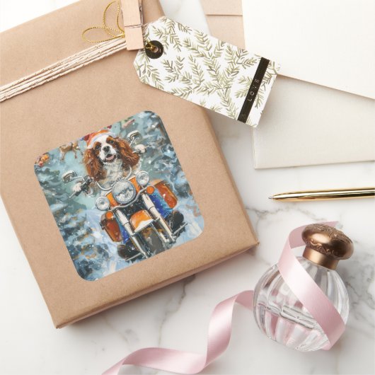 カバリエールキングチャールズスパニエル犬クリスマス スクエアシール (ギフト)