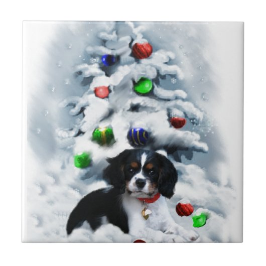 カバリエールキングチャールズスパニエル犬クリスマス タイル (正面)