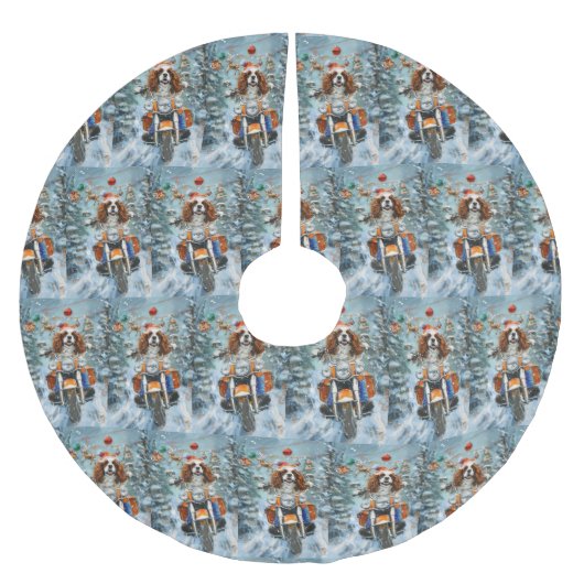 カバリエールキングチャールズスパニエル犬クリスマス ブラッシュドポリエステルツリースカート (正面)