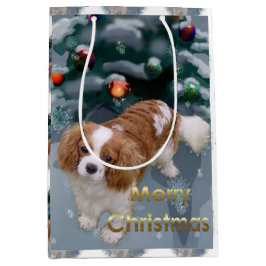 カバリエールキングチャールズスパニエル犬クリスマス ミディアムペーパーバッグ