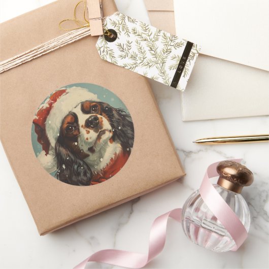 カバリエールキングチャールズスパニエル犬クリスマス ラウンドシール (ギフト)