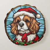 カバリエールキングチャールズスパニエル犬グラスクリスマス ラウンドクッション (裏面)