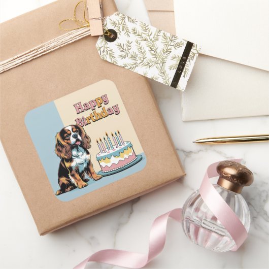 カバリエールキングチャールズスパニエル犬ドッグカラフル スクエアシール (ギフト)