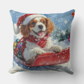 カバリエールキングチャールズスパニエル犬ドッグスレッジクリスマス クッション (正面)
