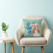 カバリエールキングチャールズスパニエル犬ドッグブルーフローラ クッション (椅子)