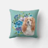 カバリエールキングチャールズスパニエル犬ドッグブルーフローラ クッション (裏面)