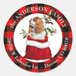 カバリエールキングチャールズスパニエル犬ドッグプレイドフレーム ラウンドシール