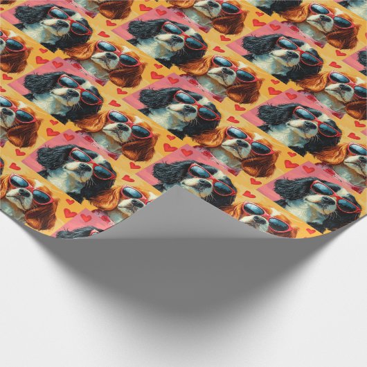 カバリエールキングチャールズスパニエル犬バレンタインデー ラッピングペーパー (角)