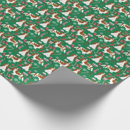 カバリエールキングチャールズスパニエル犬ブレンハイムクリスマス ラッピングペーパー (角)