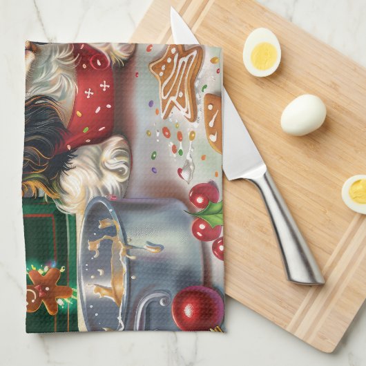 カバリエールキングチャールズスパニエル犬ベーキングクリスマス キッチンタオル (四つ折り)