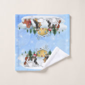 カバリエールキングチャールズスパニエル犬建物ア雪だるま バスタオルセット (ウォッシュタオル)