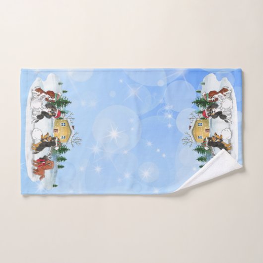 カバリエールキングチャールズスパニエル犬建物ア雪だるま バスタオルセット (ハンドタオル)