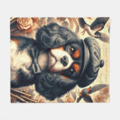 カバリエールキングチャールズスパニエル犬絵を描ズ フリースブランケット (正面(横))
