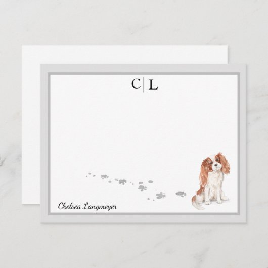 カバリエールキングチャールズドグレイ縁どモノグラム ノートカード (正面/裏面)