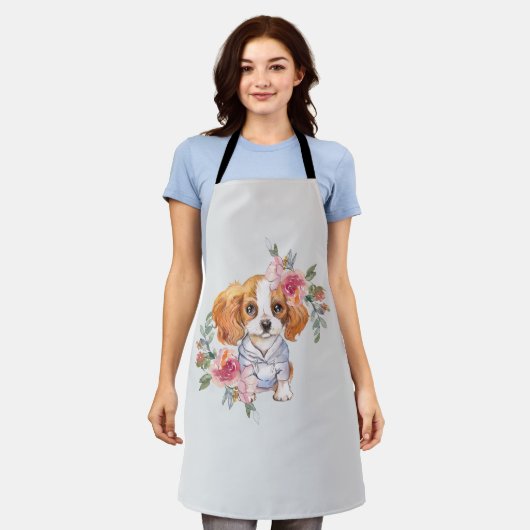 カバリエールキングチャールズドッグウォーターカラーアート エプロン (着用した状態)