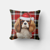 カバリエールキングチャールズドッグプレイドクリスマスホリデー クッション (正面)