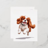 カバリエールキングチャールズハッピーよくはしゃぐおもしろいジャンプ 箔シーズンポストカード (正面/裏面)