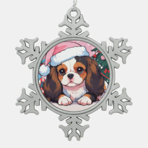 カバリエールキングチャールズパステルクリスマスハット スノーフレークピューターオーナメント
