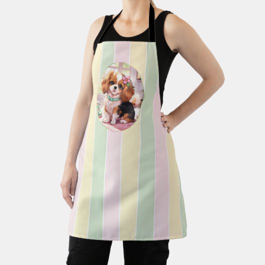 カバリエールキングチャールズパステルラインズコテージコア エプロン (インサイチュ)
