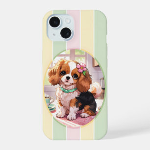 カバリエールキングチャールズパステルラインズコテージコア iPhone 15ケース