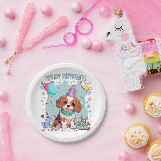 カバリエールキングチャールズパステル私の誕生日 ペーパープレート (パーティー)