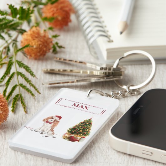 カバリヤキングチャールズスパニエル犬おもしろいクリスマスドッグ キーホルダー (正面右)