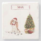 カバリヤキングチャールズスパニエル犬おもしろいクリスマスドッグ ストーンコースター (正面)