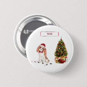 カバリヤキングチャールズスパニエル犬おもしろいクリスマスドッグ 缶バッジ